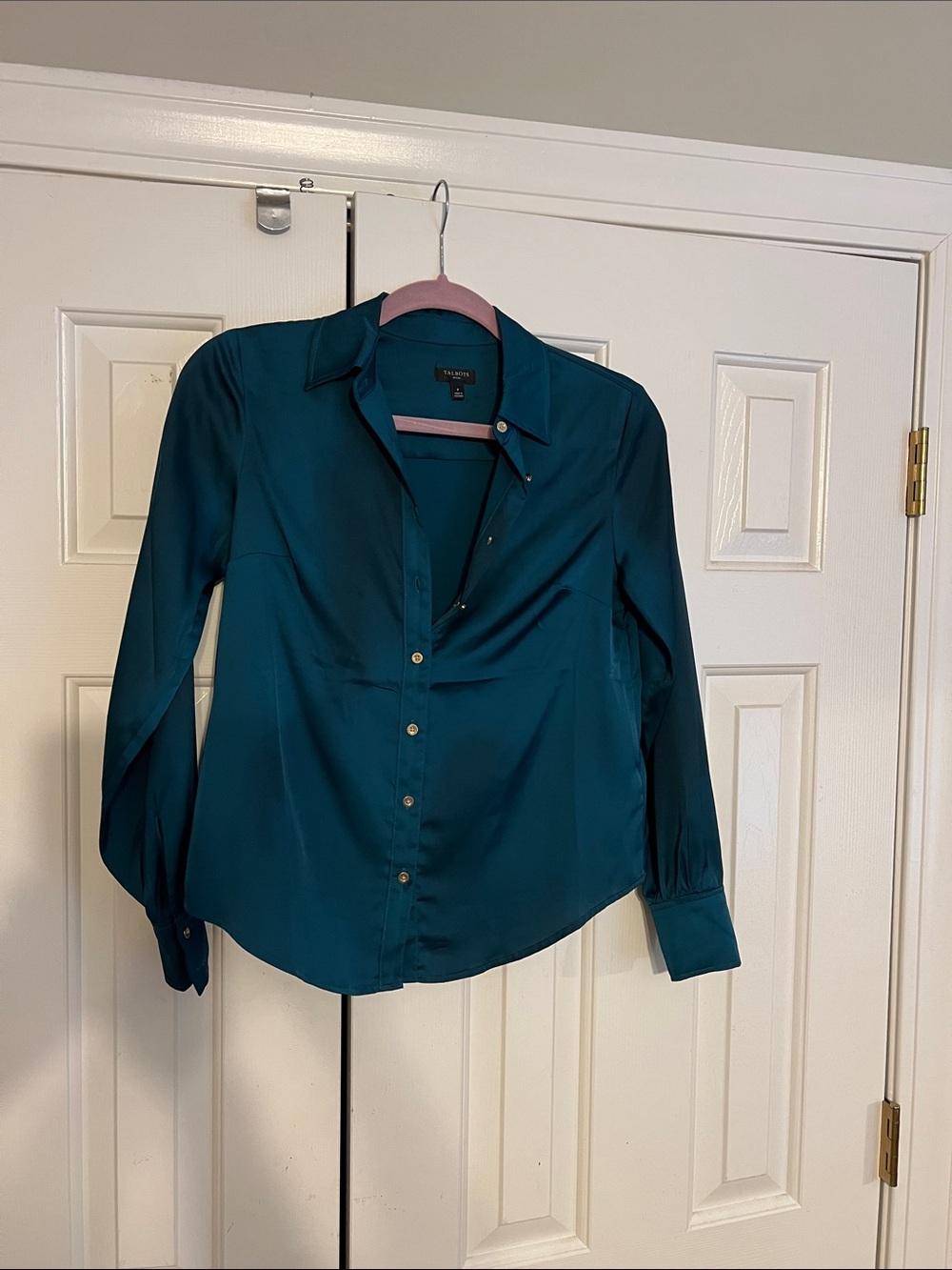 Talbots Teal Satin Button-Down Blouse